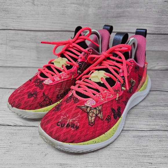 Under Armour Curry Flow 10 Pink Black Unicorn Butterfly Girl Size 6Y - Picture 2 of 10